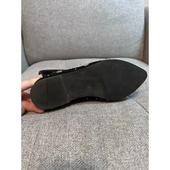 BCBG size 5.5 Nikkola black suede pointed-toe loafers silver-toned stars - Picture 6 of 7
